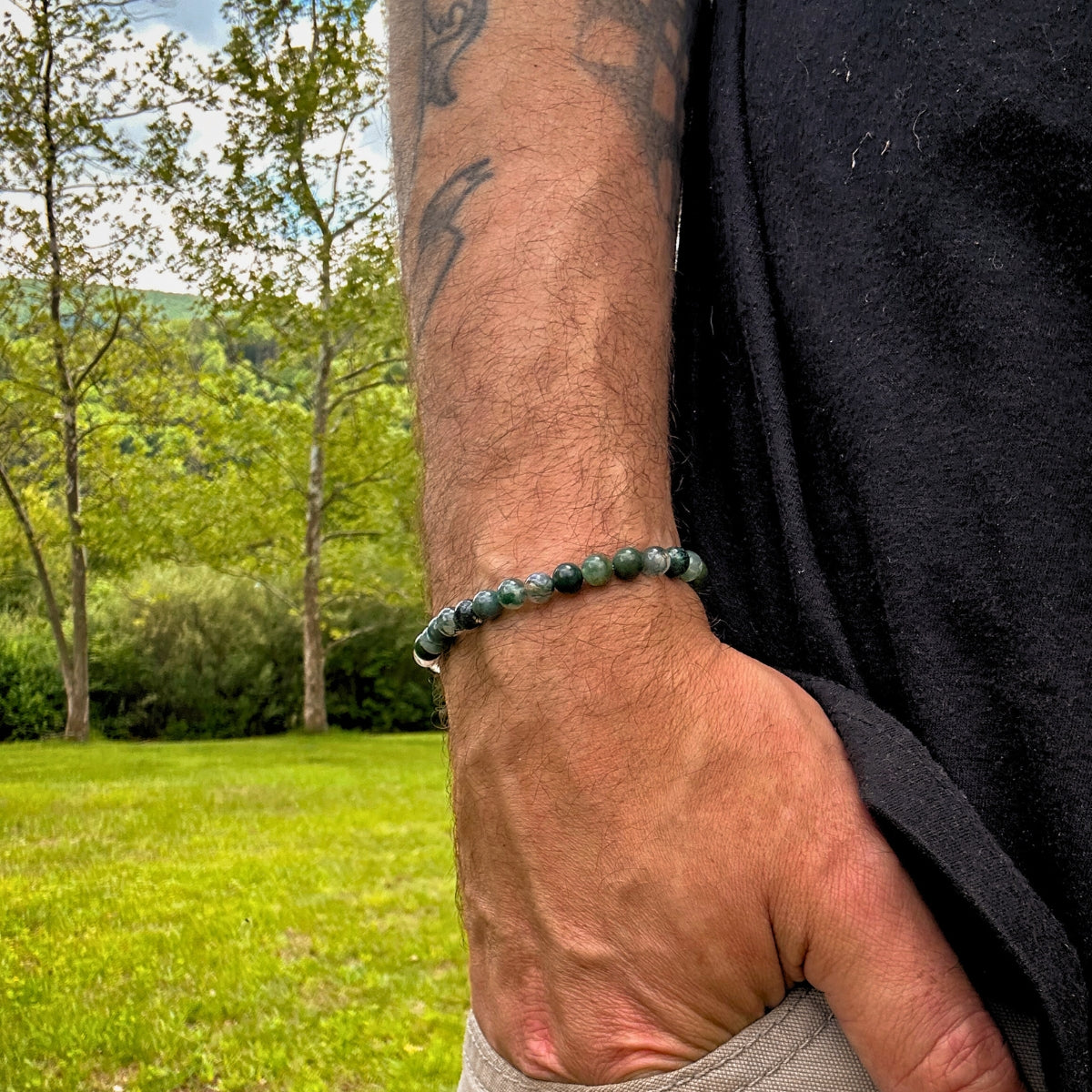 Guy bead bracelet moss agate 6mm