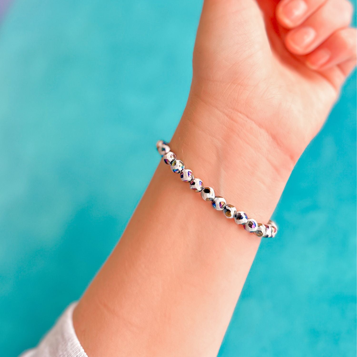 mini stacker bracelet from featherly in black white tibetan agate