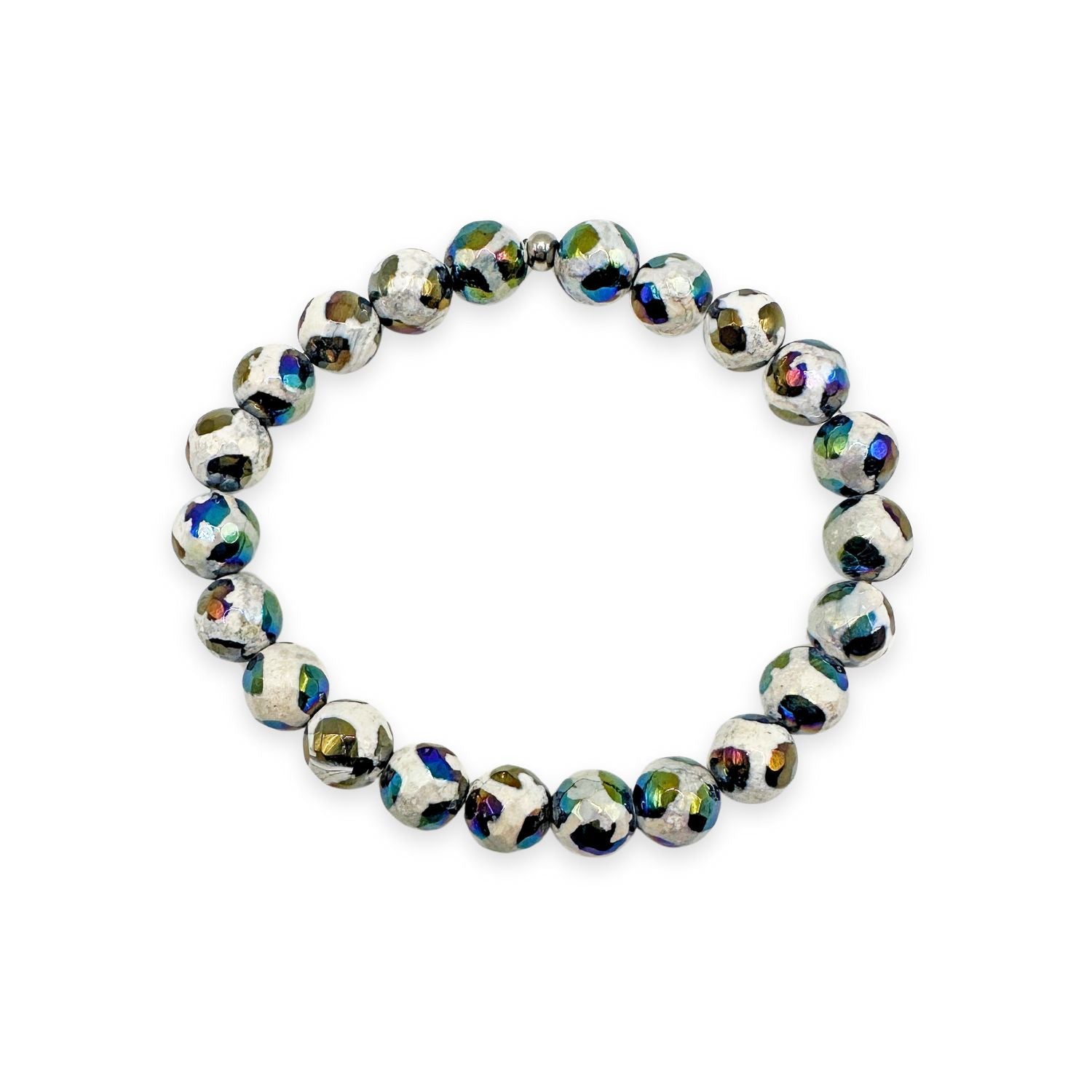 womens beaded bracelet in 8mm mystic black tibetan agate from Featherly