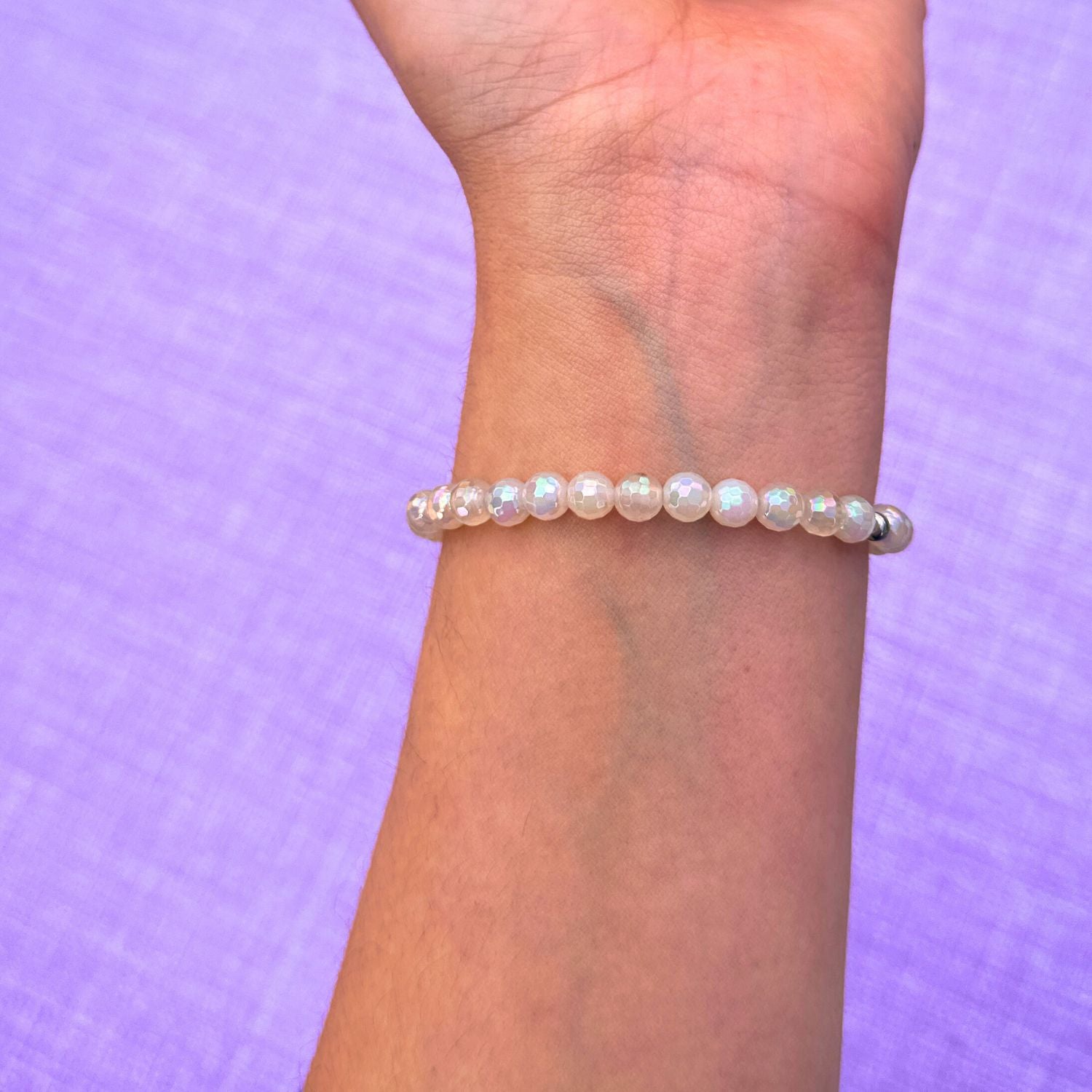 mini stacker bracelet from featherly in mystic whiite agate