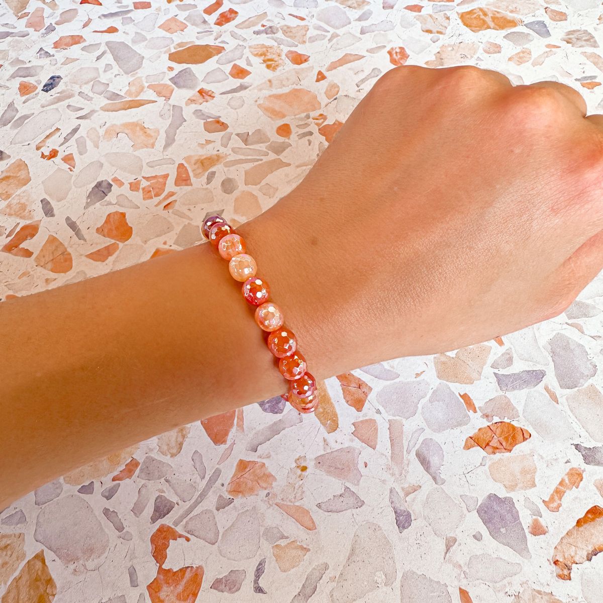 stacker bracelet from featherly in mystic orange agate