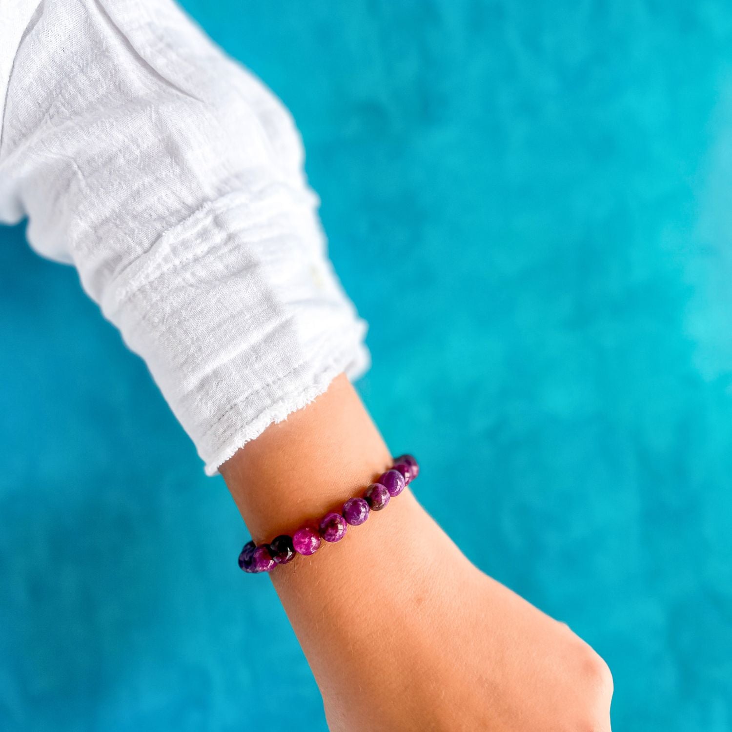 stacker bracelet from featherly in purple lepidolite