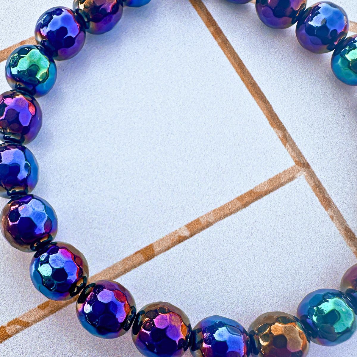 Balance - Rainbow Black Agate Faceted Stacker Bracelet