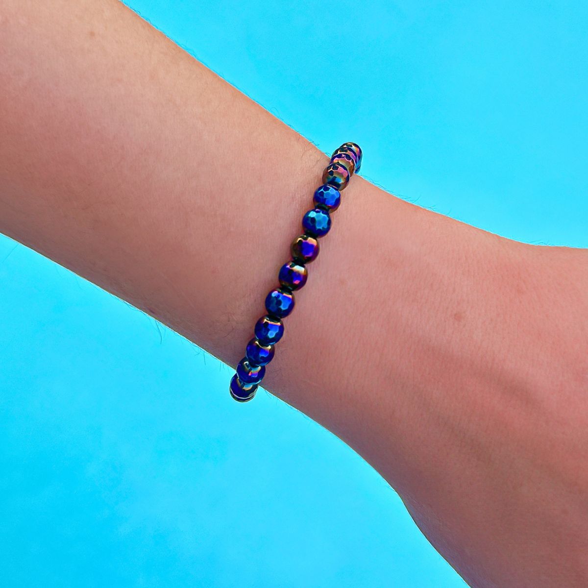 mini stacker bracelet from featherly in rainbow black agate