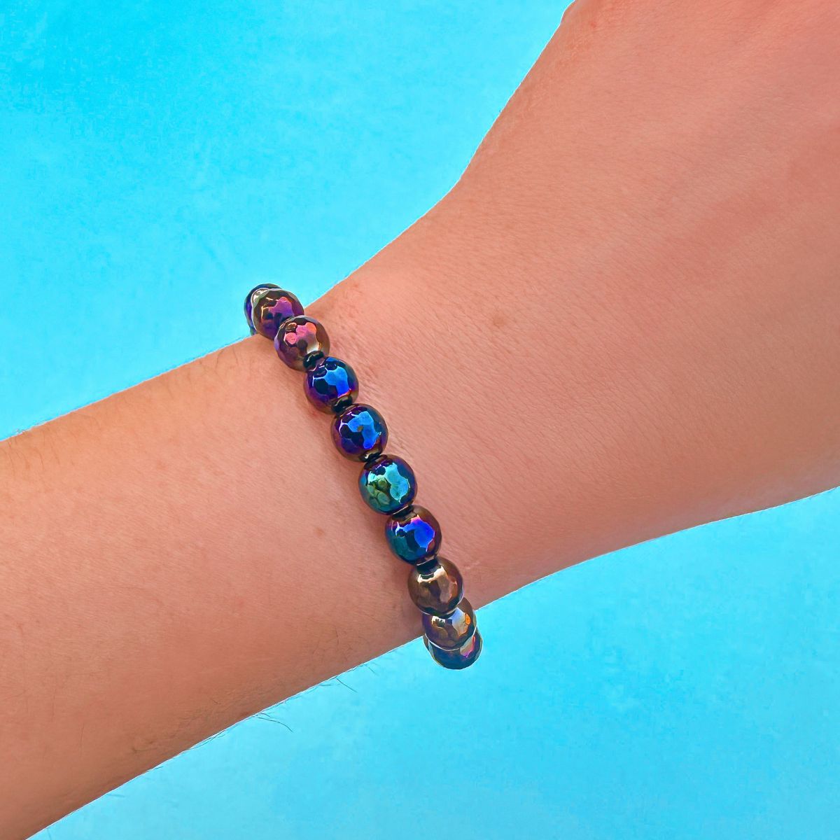 stacker bracelet from featherly in rainbow black agate