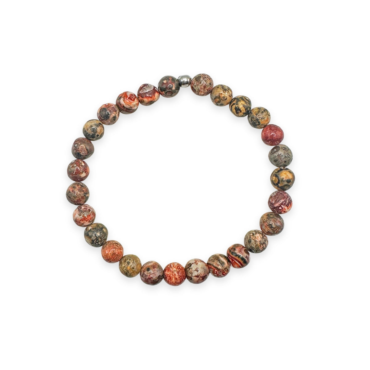 womens beaded bracelet in 6mm red leoaprd skin jasper from Featherly