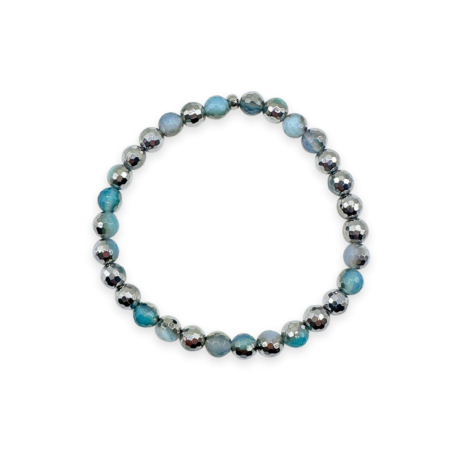 womens beaded bracelet in 6mm silver aqua blue agate from Featherly