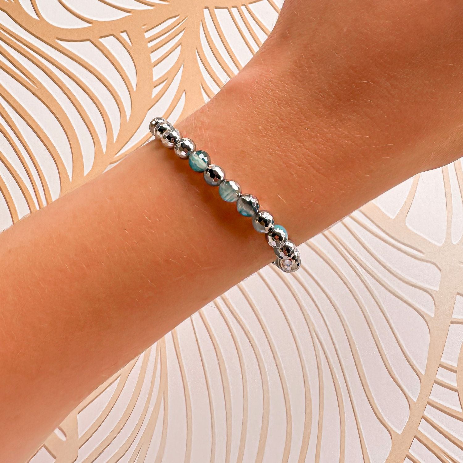 mini stacker bracelet from featherly in silver aqua agate