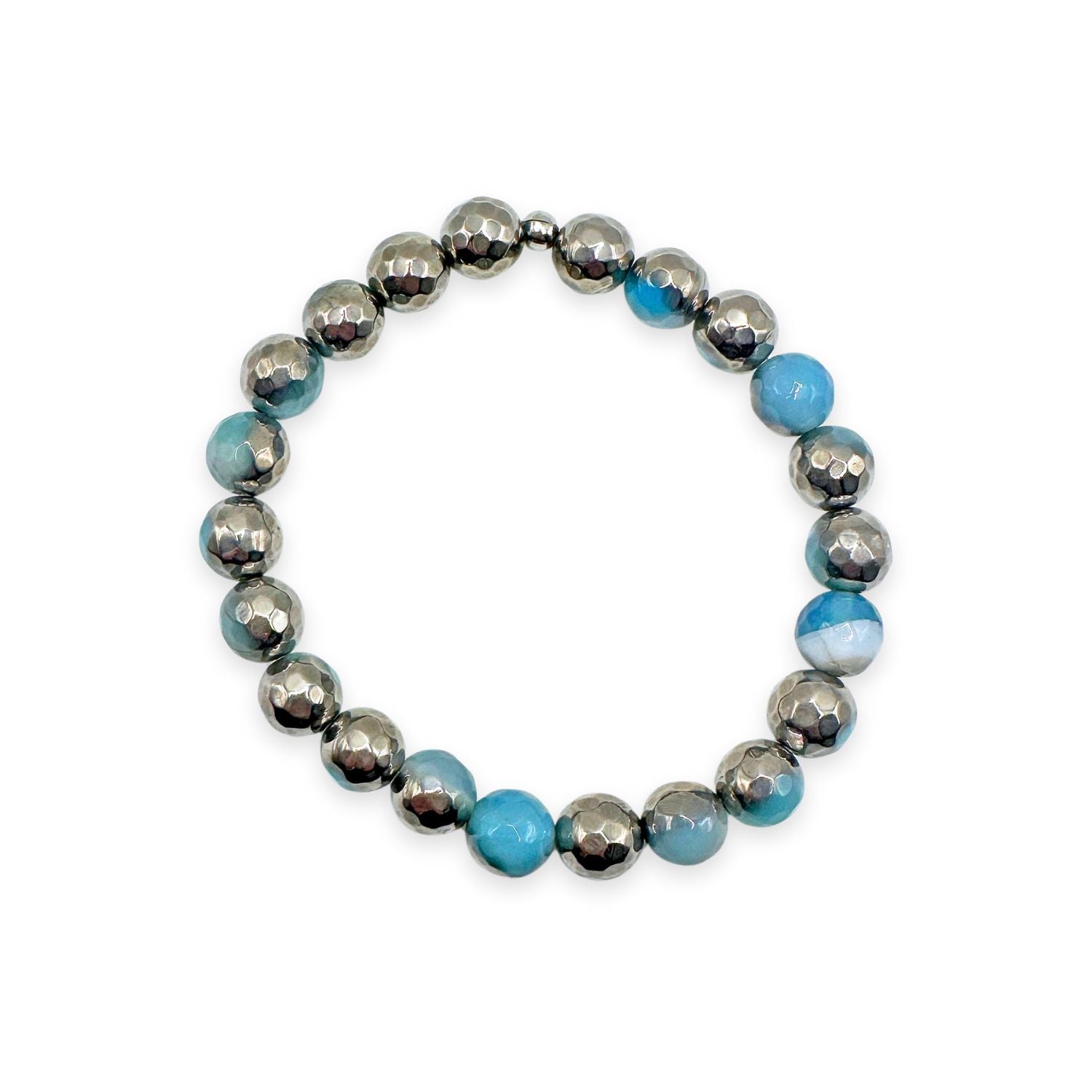 womens beaded bracelet in 8mm silver aqua agate from Featherly