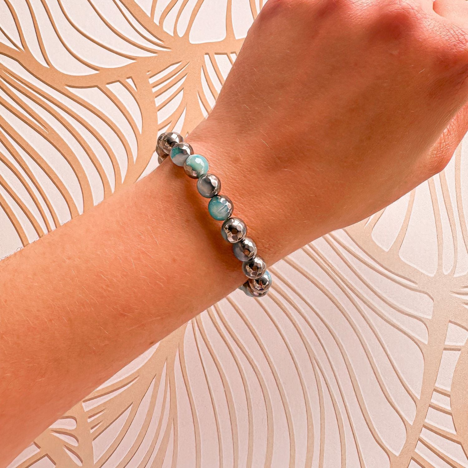 stacker bracelet from featherly in silver aqua blue white agate