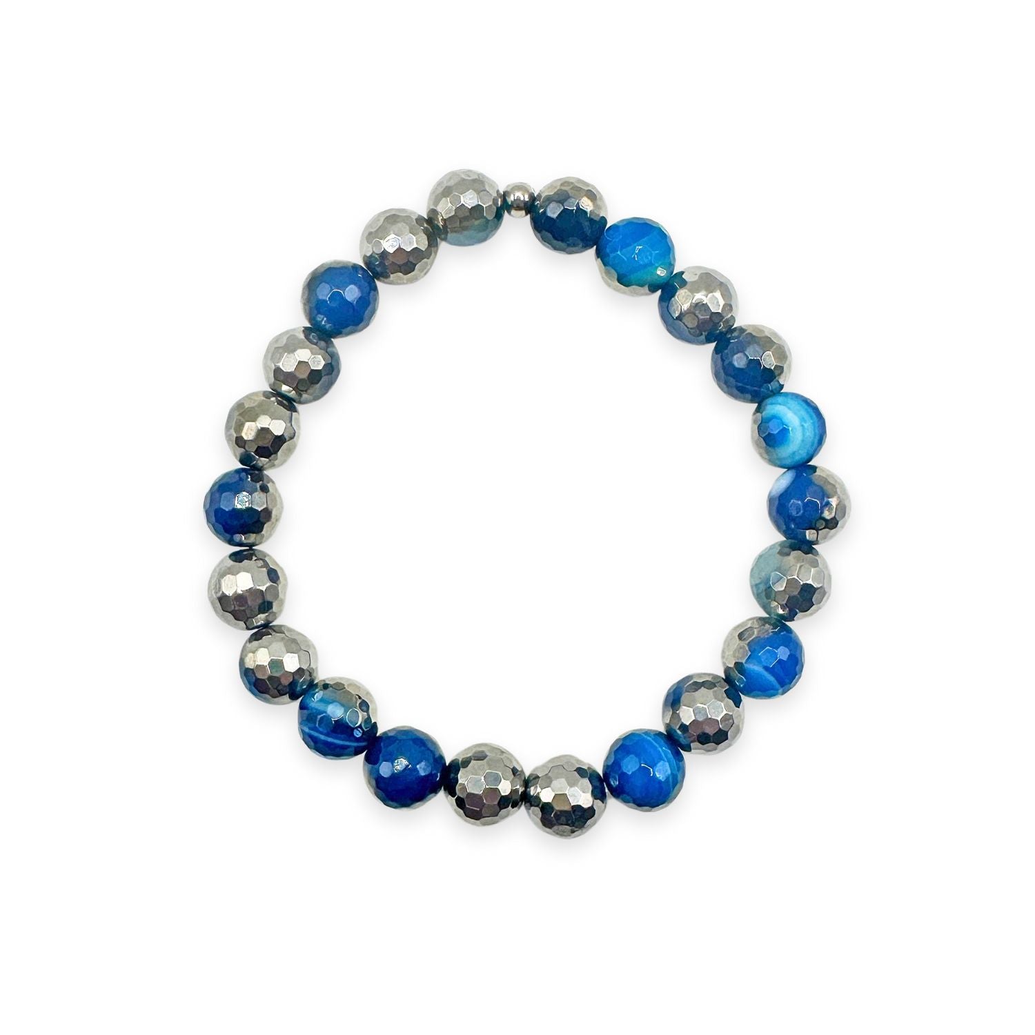 womens beaded bracelet in 8mm silver blue agate from Featherly