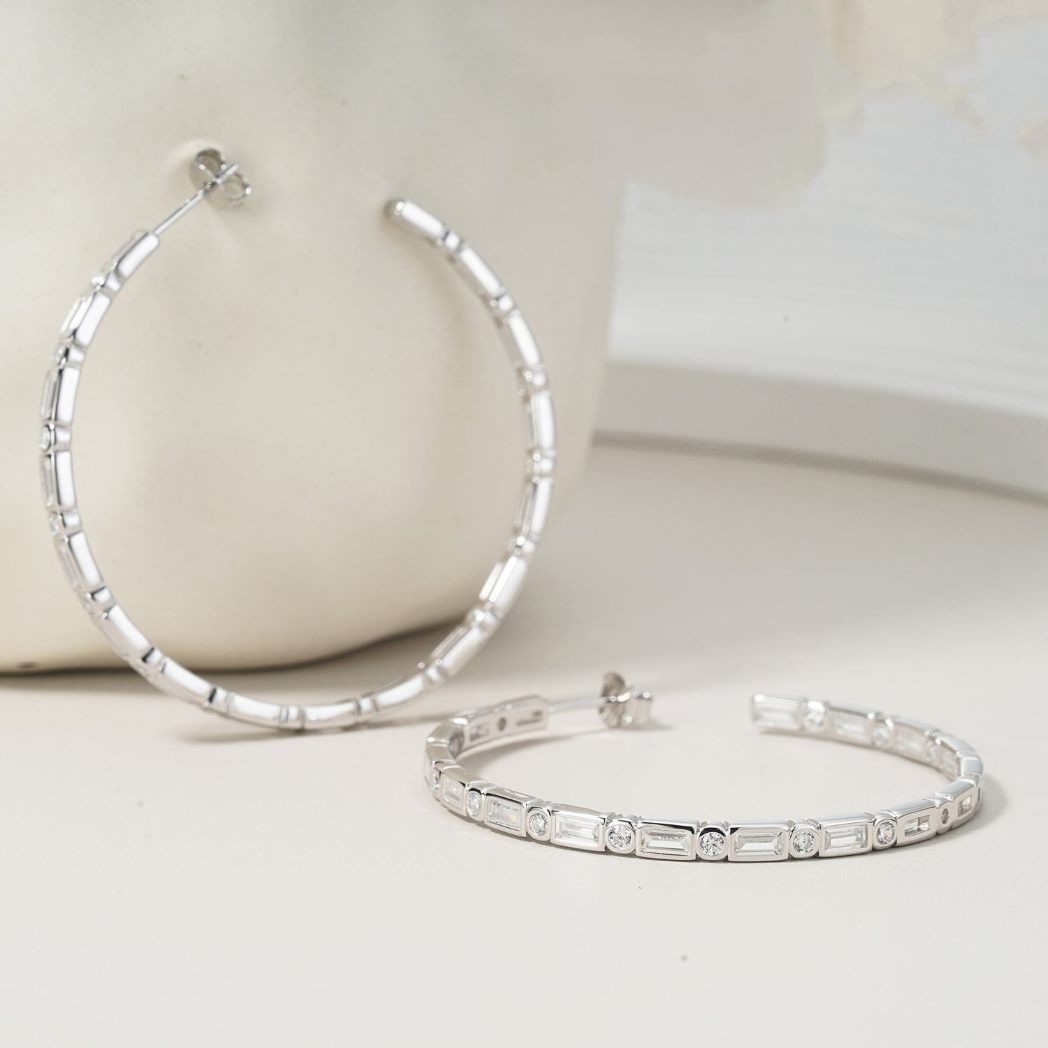 CZ Baguette Hoop Earrings