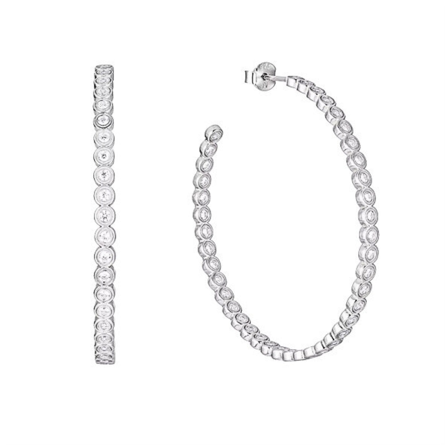 CZ Double Bezel Hoop Earrings