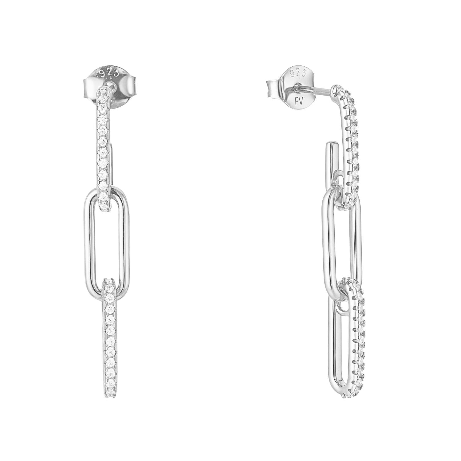 CZ Paperclip Link Dangle Earrings