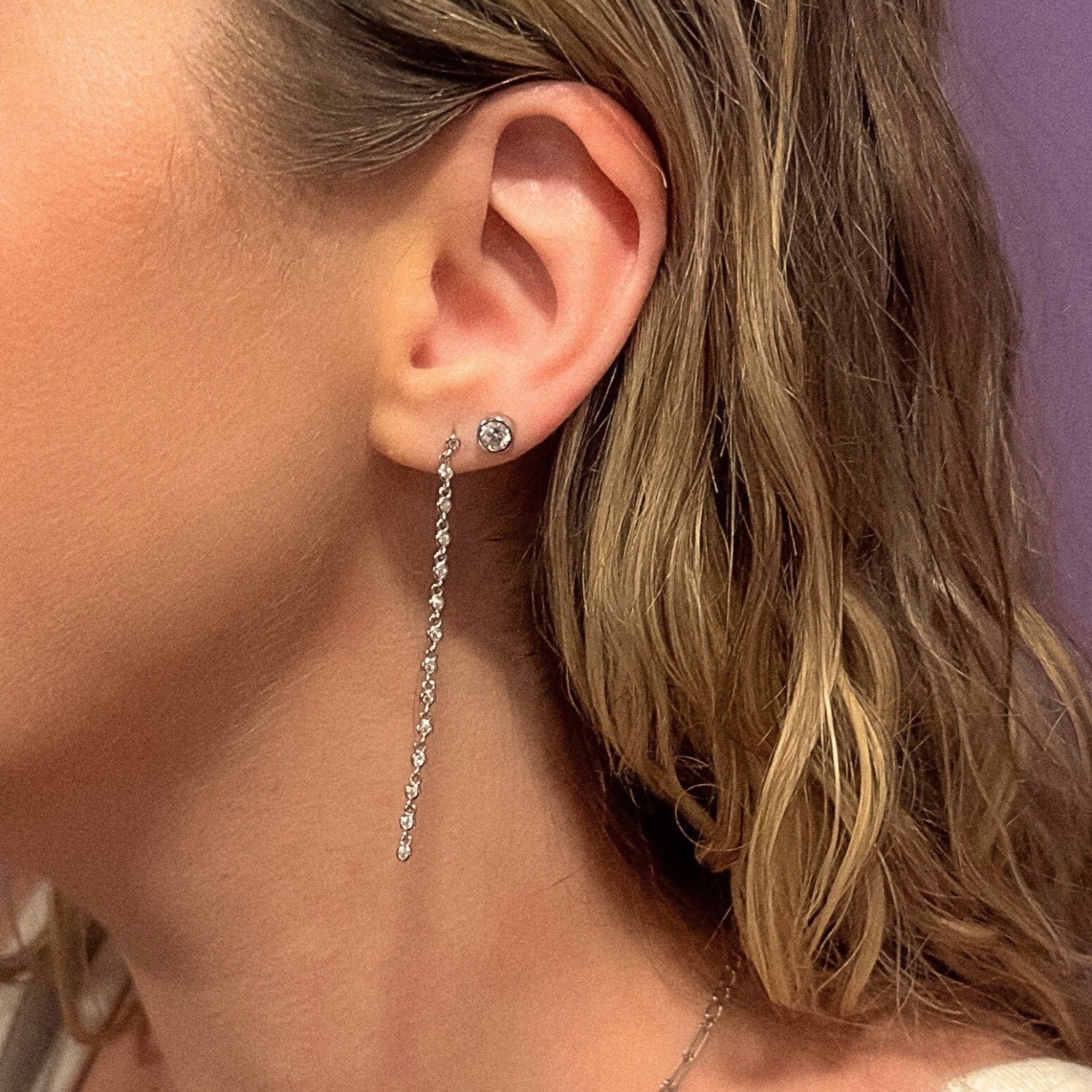 CZ Bezel Drop Dangle Earrings