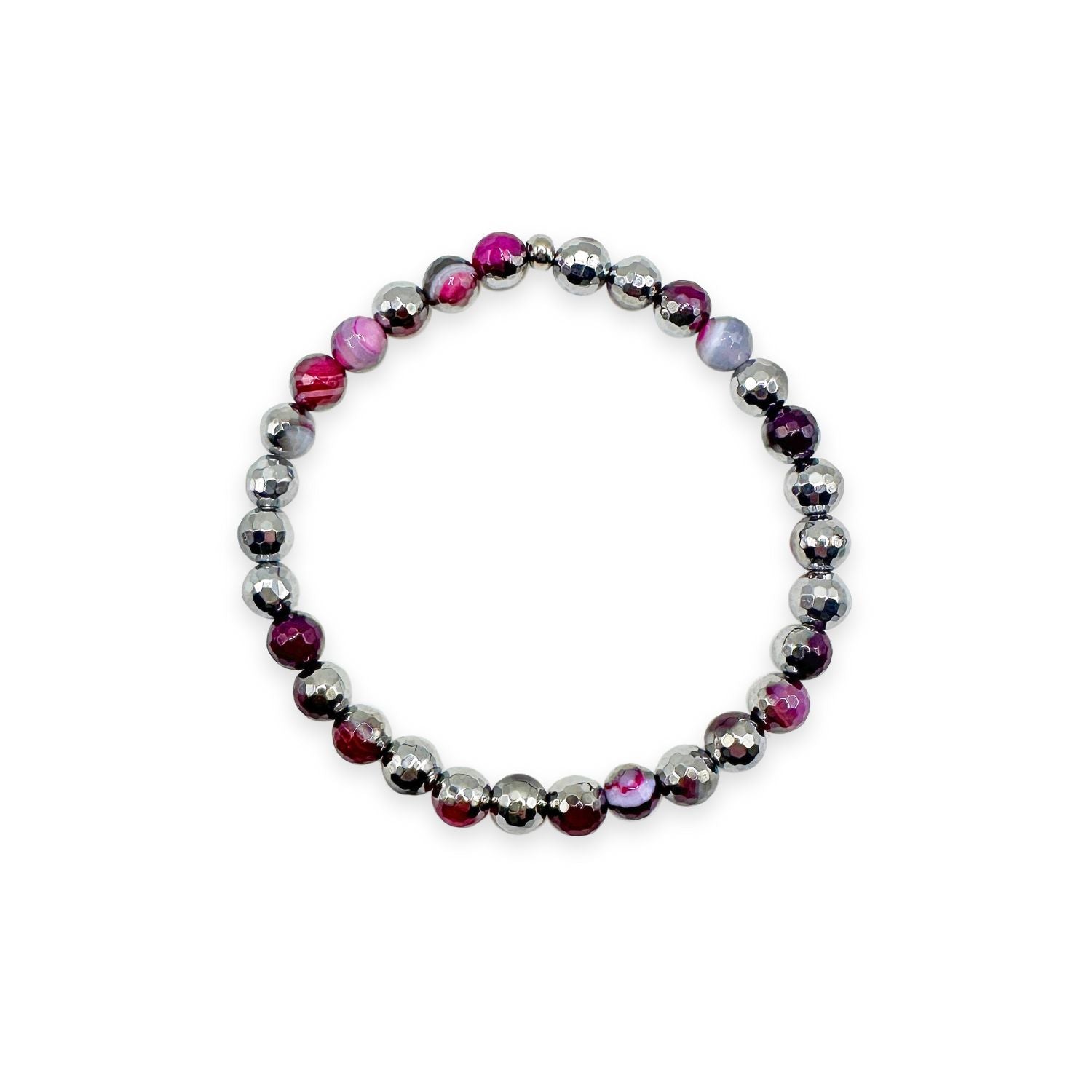 womens beaded bracelet in 6mm silver pink agate from Featherly