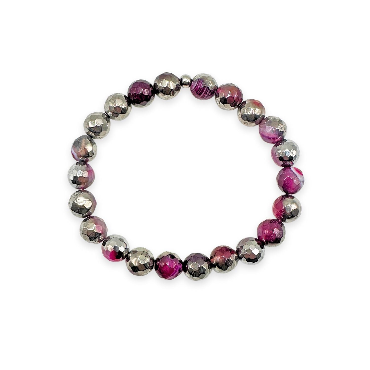 womens beaded bracelet in 8mm silver fuchsia agate from Featherly