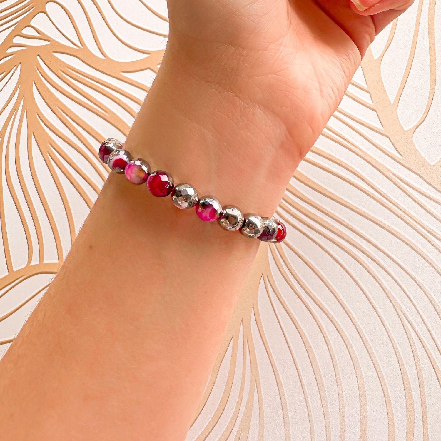 stacker bracelet from featherly in silver fuchsia agate