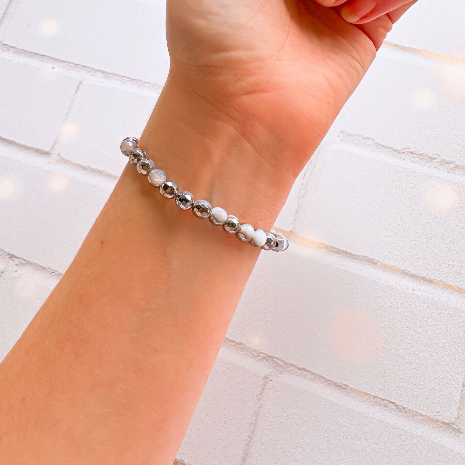 6mm stacker bracelet from featherly in silver gray agate