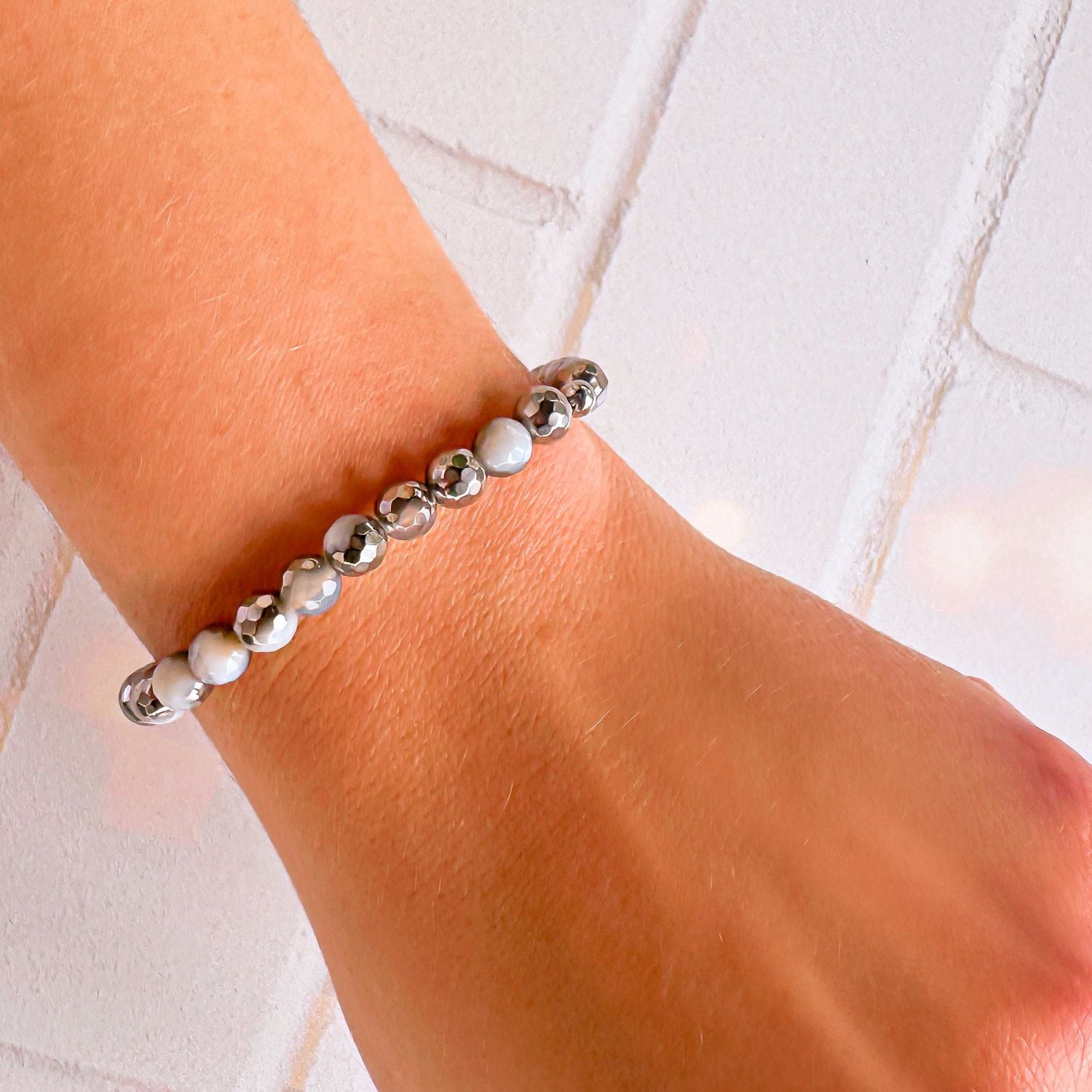 mini stacker bracelet from featherly in silver gray agate