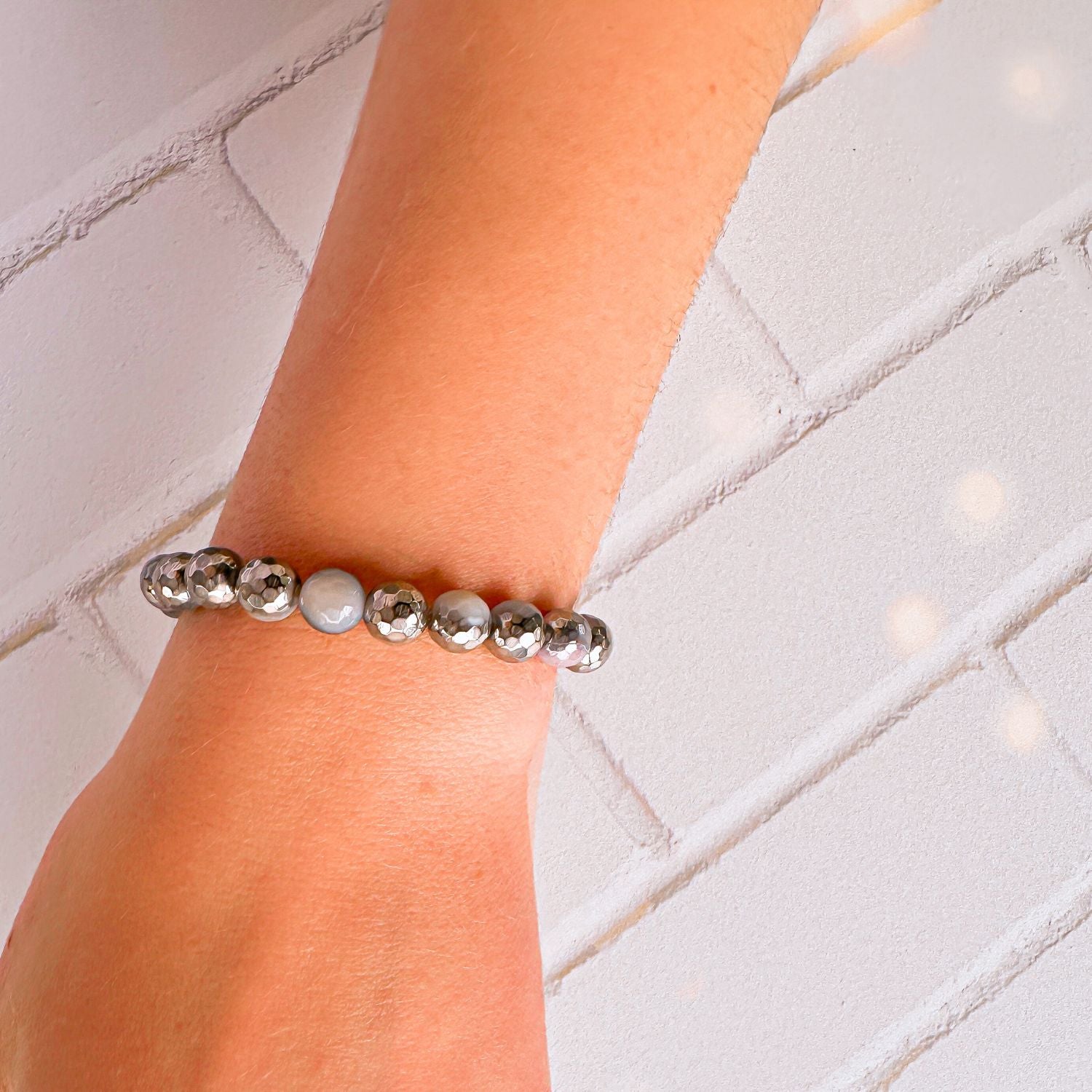 8mm stacker bracelet from featherly in silver gray agate