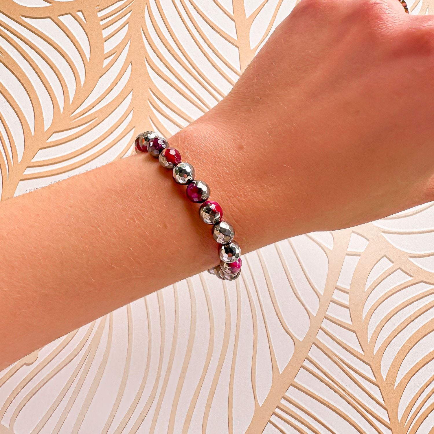 stacker bracelet from featherly in silver pink agate