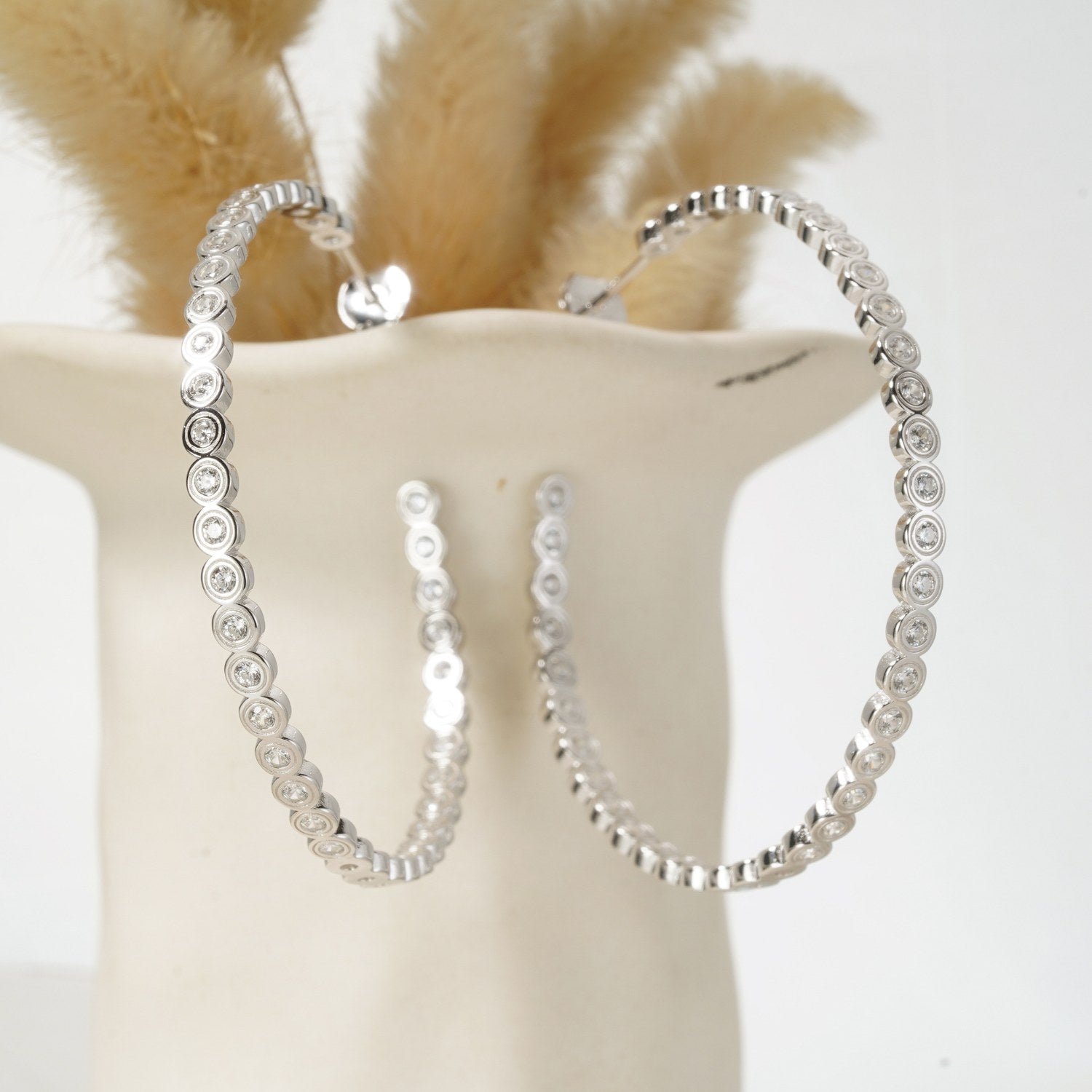 CZ Double Bezel Hoop Earrings