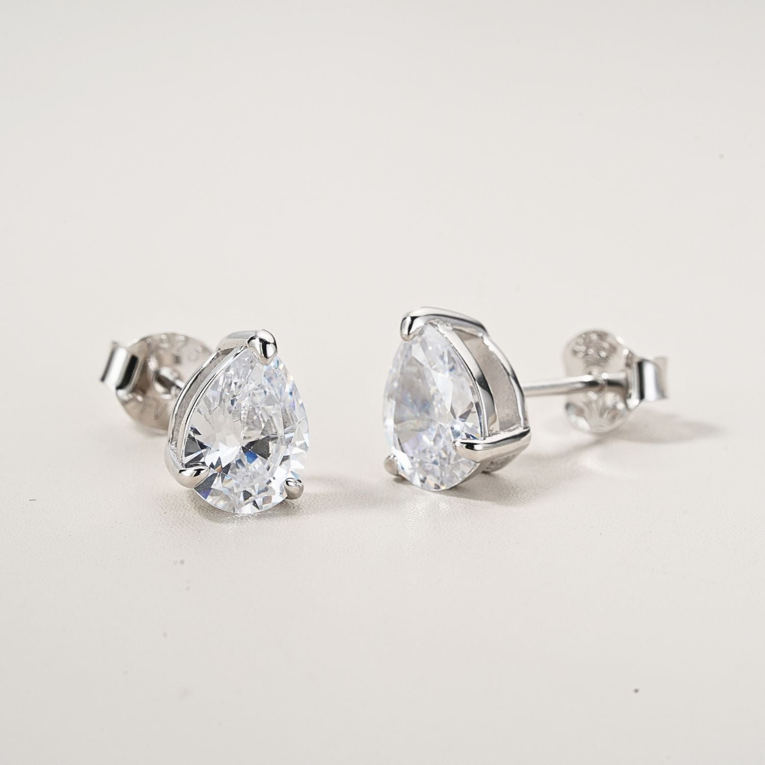 CZ Pear Stud Earrings