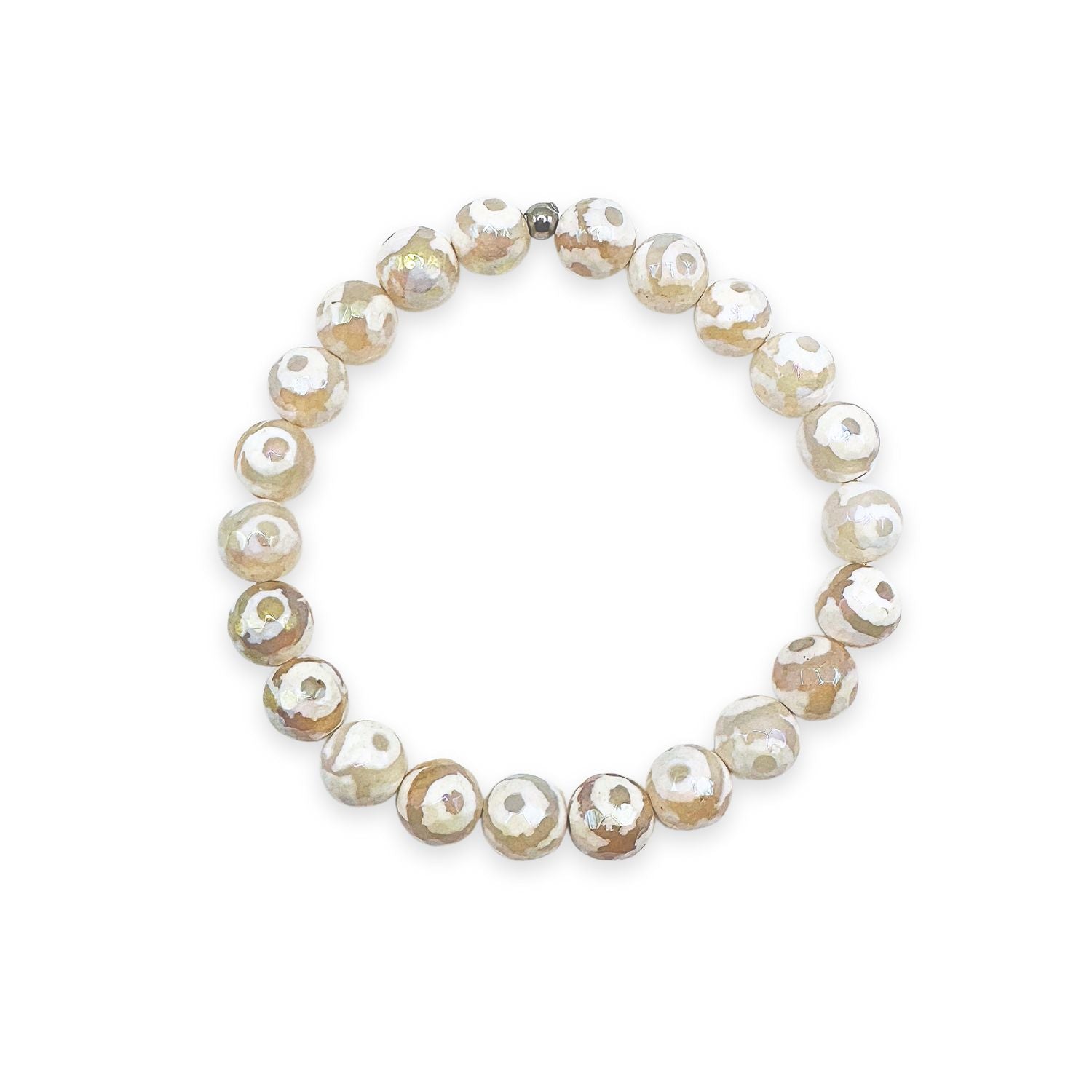 womens beaded bracelet in 8mm white evil eye tibetan agate from Featherly
