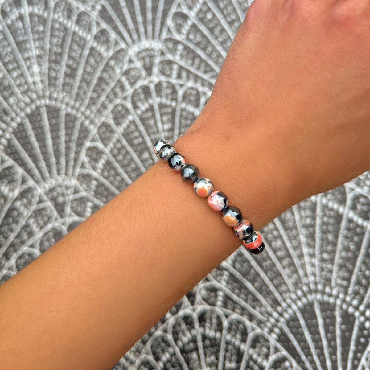 Mystic Orange and Black Fire Agate Faceted Bracelet
