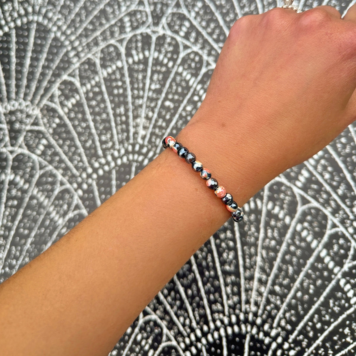 Mystic Orange and Black Fire Agate Faceted Mini Bracelet
