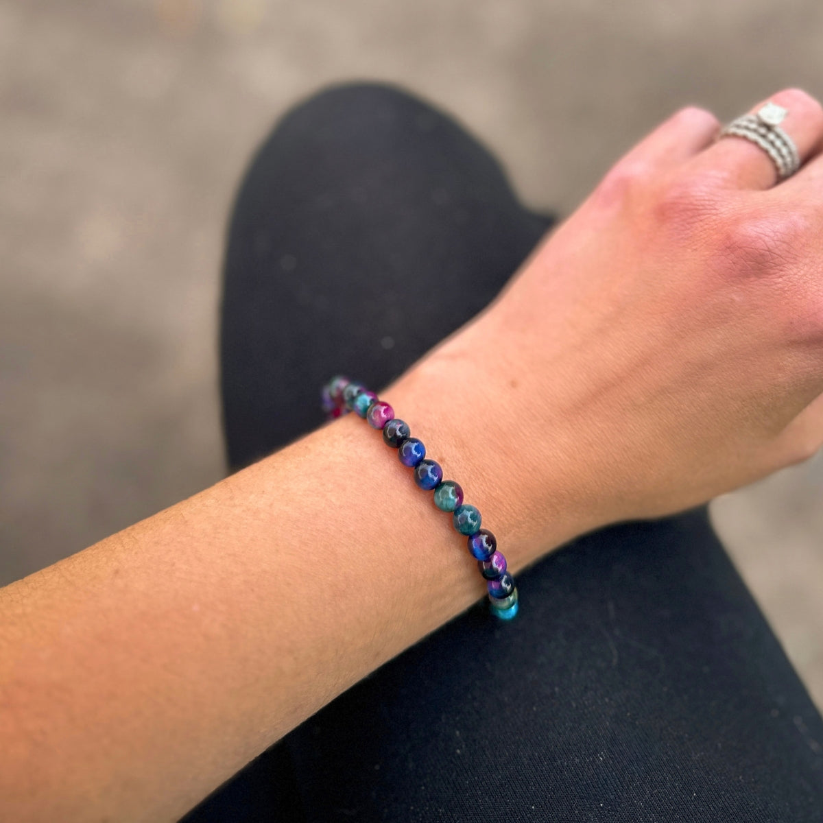 mini stacker bracelet from featherly in galaxy tiger's eye