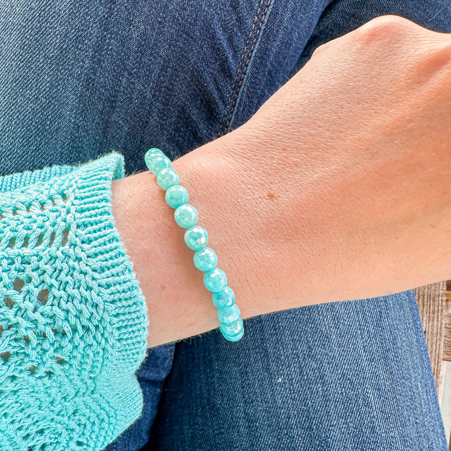 mini stacker bracelet from featherly in aqua jade
