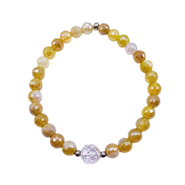Featherly Yellow Banded Agate Faceted Mini Zest Crystal Gemstone Bracelet