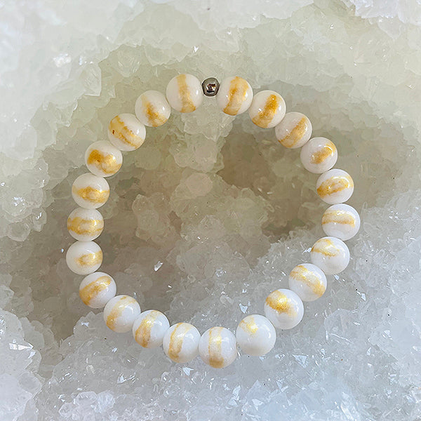 Love & Happiness - Golden White Jade Stacker Bracelet