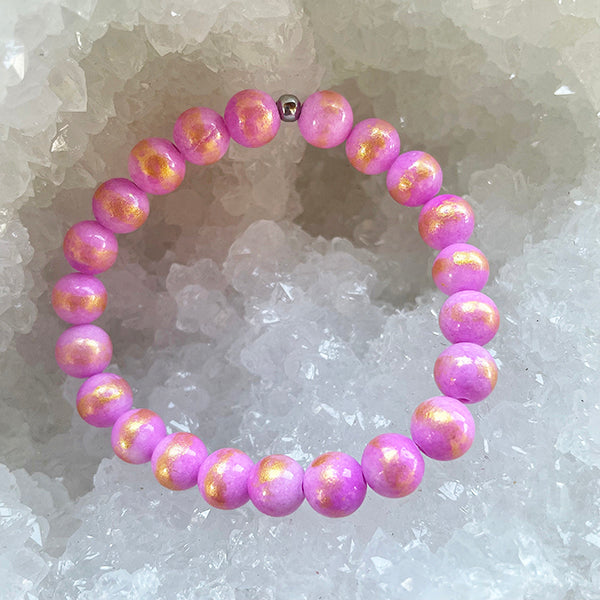 Love & Happiness - Golden Pink Jade Stacker Bracelet