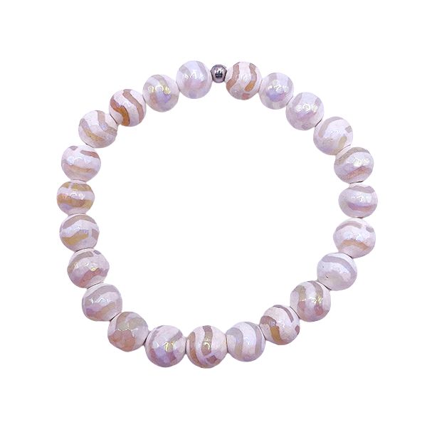 Featherly White Wave Tibetan Agate Faceted Stacker Gemstone Beaded Bracelet