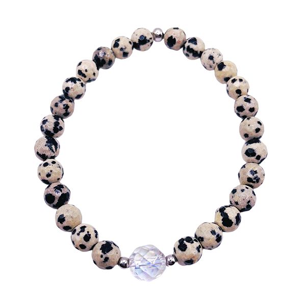 Featherly Dalmatian Jasper Faceted Mini Zest Crystal Gemstone Bracelet