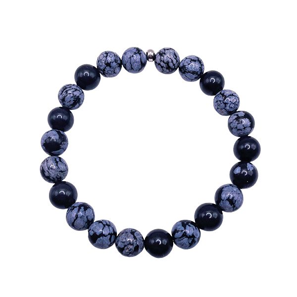 Featherly Snowflake Obsidian Stacker Crystal Gemstone Beaded Bracelet