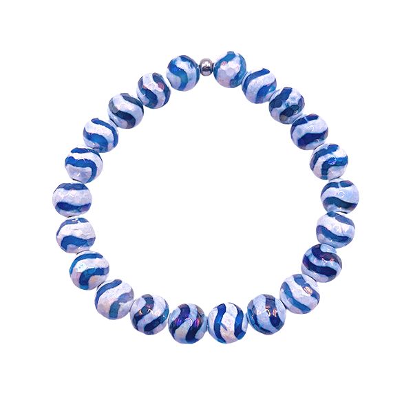 Featherly Blue Wave Tibetan Agate Faceted Stacker Gemstone Beaded Bracelet