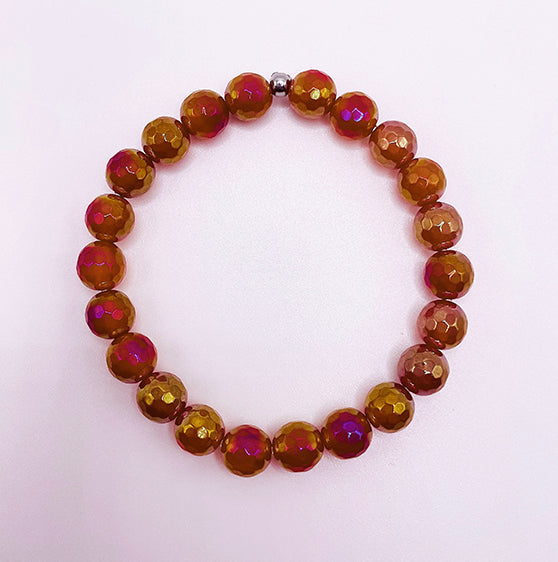 Featherly Strawberry Champagne Agate Faceted Stacker Bracelet