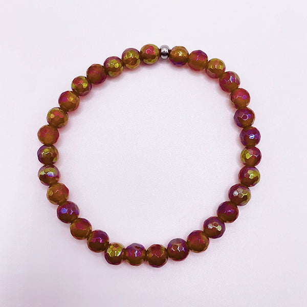 Featherly Strawberry Champagne Agate Faceted Mini Stacker Bracelet