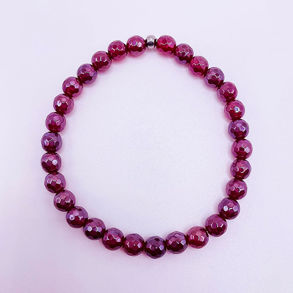 Featherly Black Cherry Agate Faceted Mini Stacker Bracelet