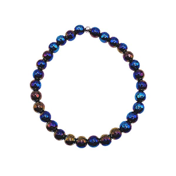 Featherly Rainbow Black Agate Faceted Mini Stacker Crystal Gemstone Beaded Bracelet