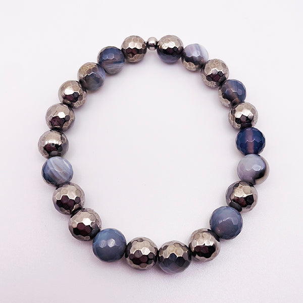 Featherly Mixed Metals Silver Gray Agate Faceted Crystal Gemstone Stacker Bracelet