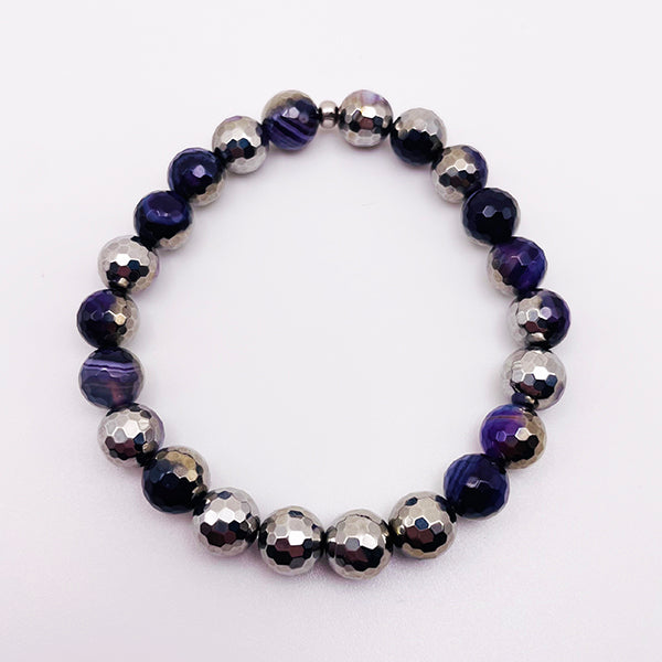 Featherly Mixed Metals Silver Purple Agate Faceted Stacker Bracelet