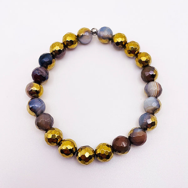 Featherly Mixed Metals Gold Coffee Agate Faceted Stacker Bracelet