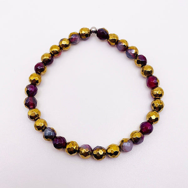 Featherly Mixed Metals Gold Fuchsia Faceted Mini Stacker Bracelet