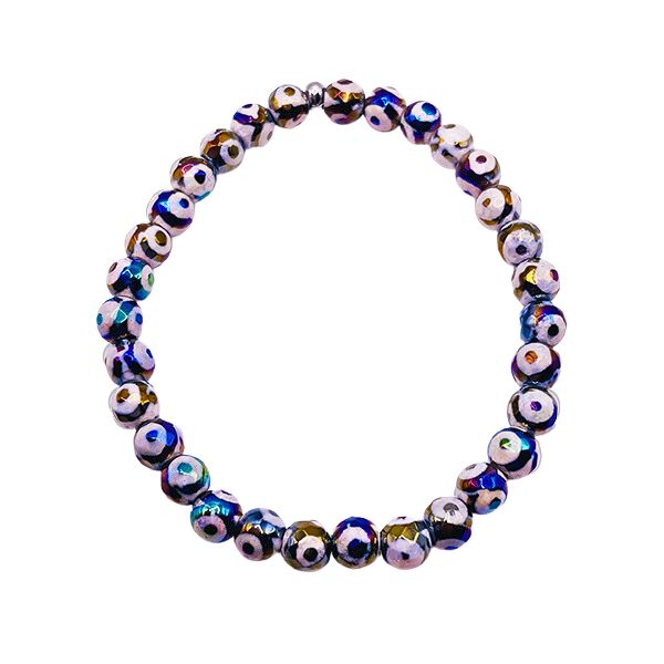 Featherly Black Evil Eye Tibetan Agate Faceted Mini Stacker Gemstone Beaded Bracelet