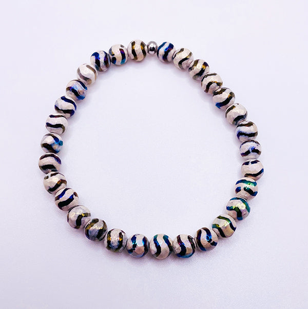 Featherly Black Wave Tibetan Agate Faceted Mini Stacker Beaded Gemstone Bracelet
